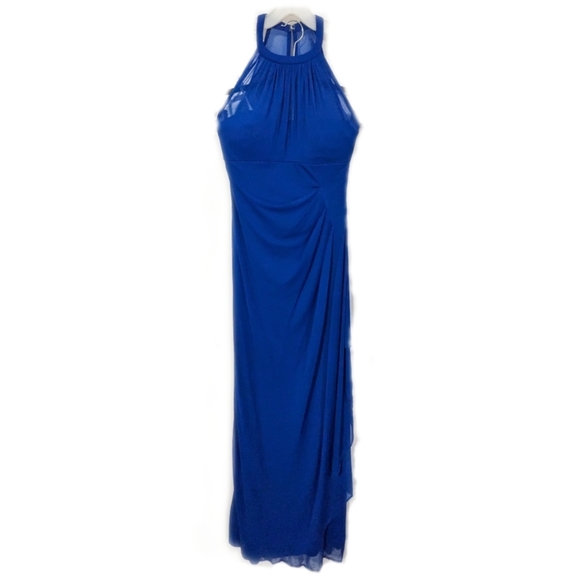 David's bridal, Size 2, mesh illusion halter, long Cobalt blue dress - Picture 2 of 8